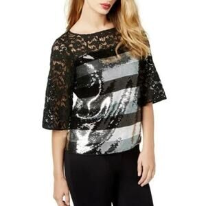 Sachin & Babi Sequin Stripe Black Lace Top XL
